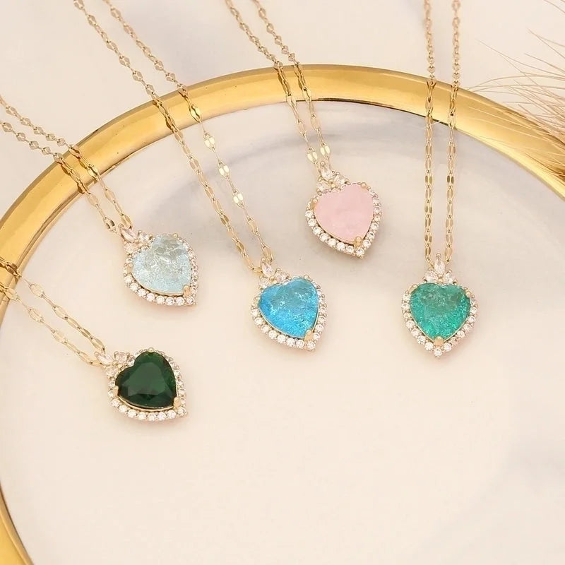 Fashion Heart Shape Stainless Steel Copper Inlay Zircon Pendant Necklace 1 Piece