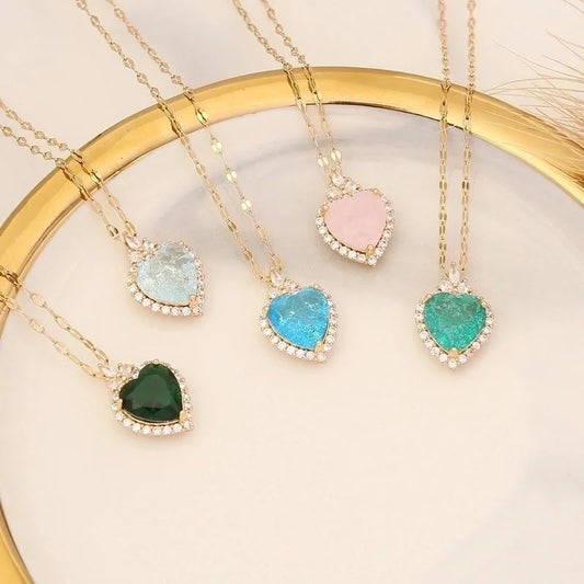 Fashion Heart Shape Stainless Steel Copper Inlay Zircon Pendant Necklace 1 Piece