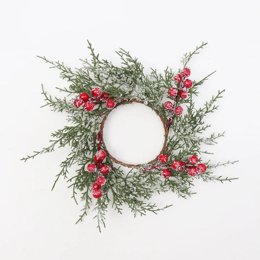 Snow Red Fruit Pine Christmas Candle Ring Decoration Snow Christmas Wreath Small Wreath