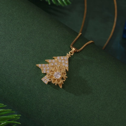 Elegant Sweet Christmas Tree Snowflake 201 Stainless Steel Zircon Pendant Necklace