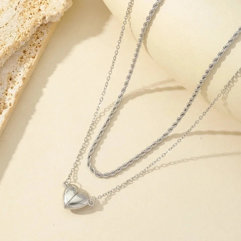 Casual Romantic Heart Shape 304 Stainless Steel 18K Gold Plated Double Layer Necklaces