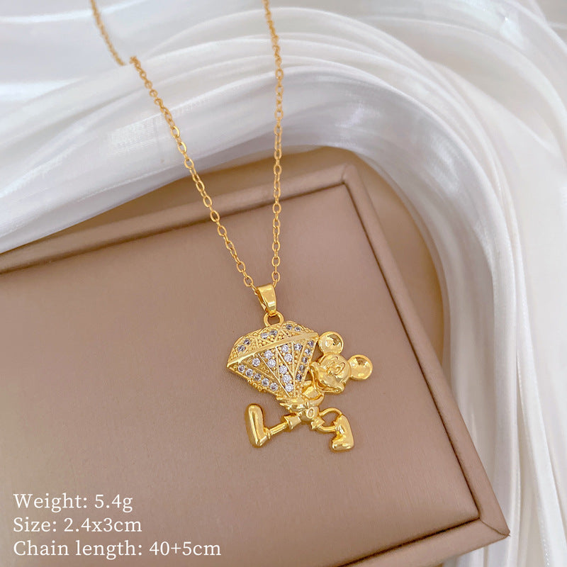Minimalist Geometric Titanium Steel Diamond Inlay Necklaces