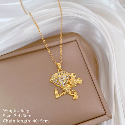 Minimalist Geometric Titanium Steel Diamond Inlay Necklaces
