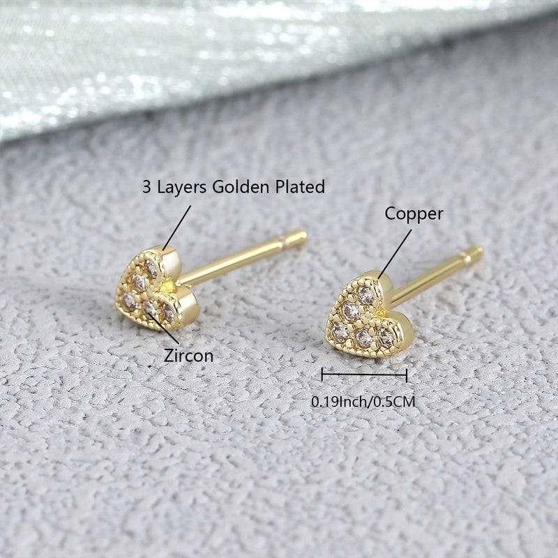 1 Pair Elegant Minimalist Geometric Double Heart Snake Hollow Out Inlay Copper Zircon 18K Gold Plated Ear Studs