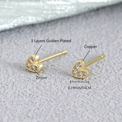 1 Pair Elegant Minimalist Geometric Double Heart Snake Hollow Out Inlay Copper Zircon 18K Gold Plated Ear Studs