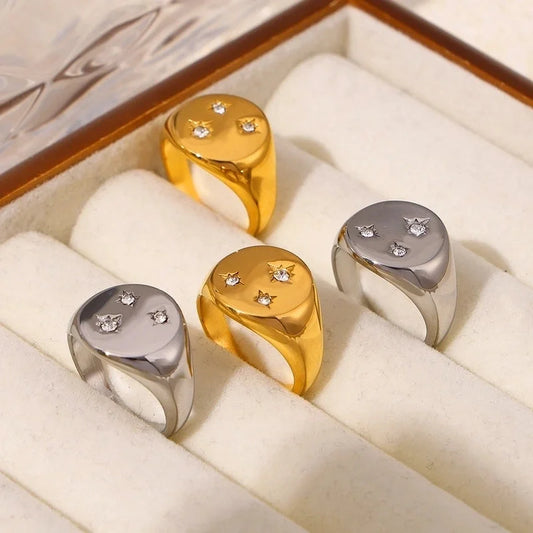 Elegant Modern Style Minimalist Geometric 304 Stainless Steel Plating Rhinestones 18K Gold Plated Women's Rings