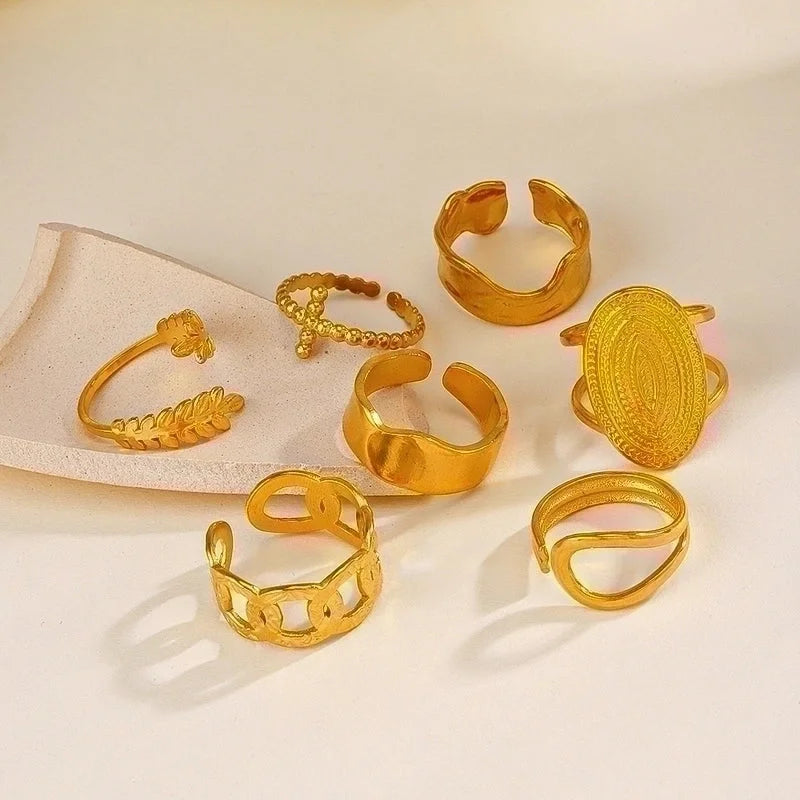 3 Pieces Basic Classic Style Geometric Leaf Stainless Steel Plating Open Rings