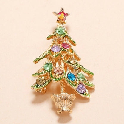 Fashion Pin Christmas Tree Metal Inlay Artificial Gemstones Women'S Brooches