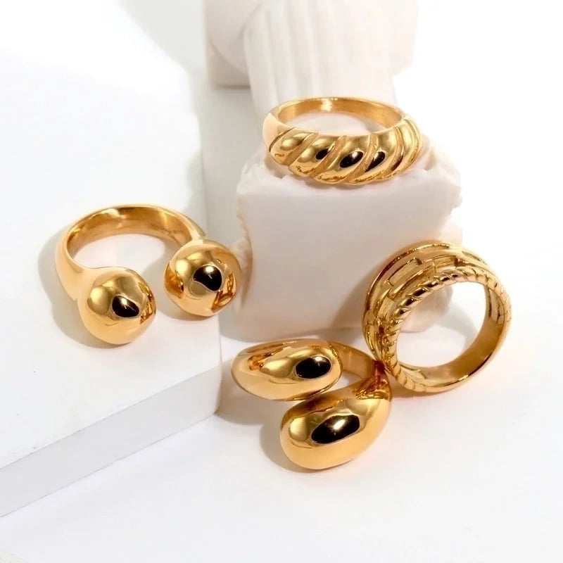 316L Stainless Steel 18K Gold Plated Modern Style Classic Style Shiny Metallic Water Droplets Solid Color Open Rings Rings