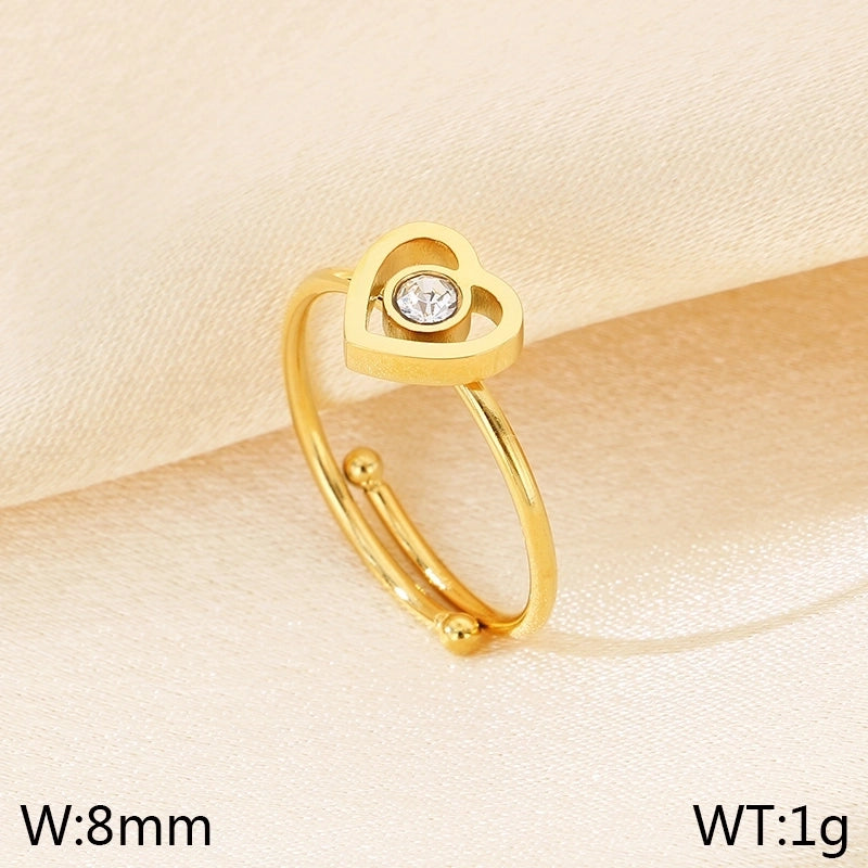 Vintage Style Heart Shape Bow Knot 304 Stainless Steel 18K Gold Plated Open Rings
