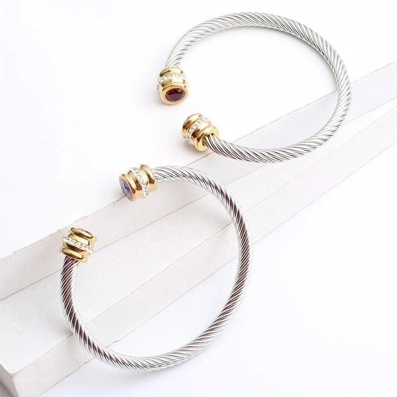 Titanium Steel Bracelet Colorful Diamond Twist Bangle Jewelry