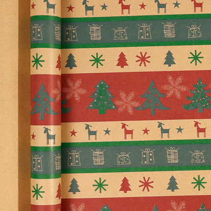 Large Size Gift Wrapping Paper Roll Brown Christmas Reindeer Head Elk Green Plaid Gift Box Recyclable Gift Paper