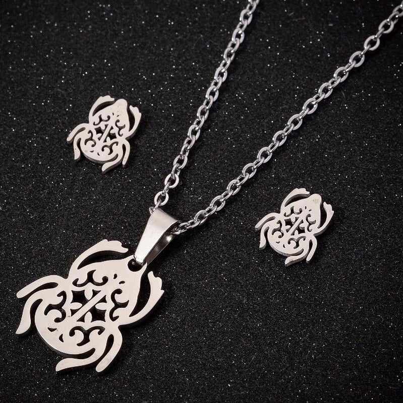 Minimalist Geometric Leaf Heart Shape Stainless Steel Plating Earrings Necklace 1 Set