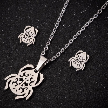 Minimalist Geometric Leaf Heart Shape Stainless Steel Plating Earrings Necklace 1 Set