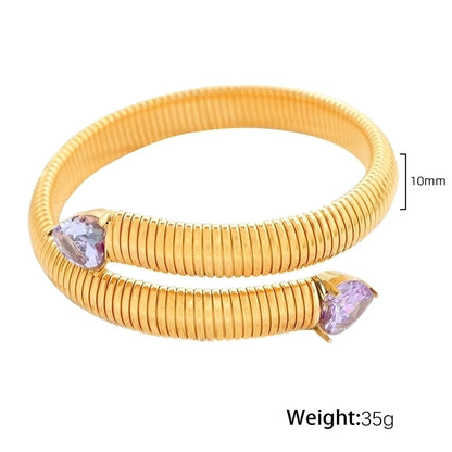 Retro Punk Heart Shape Titanium Steel 18K Gold Plated Zircon Bangle In Bulk