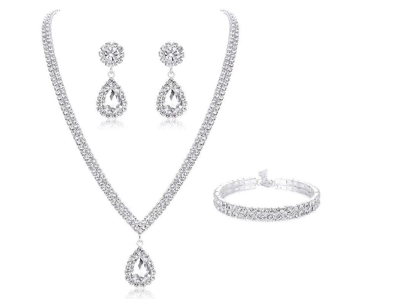 Fashion Water Droplets Flower Rhinestone Plating Rhinestone Bracelets Earrings Necklace