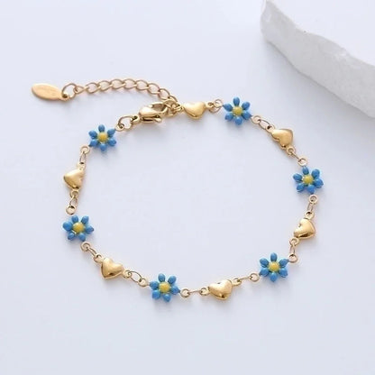 Sweet Minimalist Heart Shape Flower 304 Stainless Steel 18K Gold Plated Bracelets In Bulk