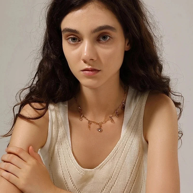 Casual Minimalist Heart Shape Flower 304 Stainless Steel Artificial Rhinestones Zircon 18K Gold Plated Polishing Inlay Bracelets Necklace