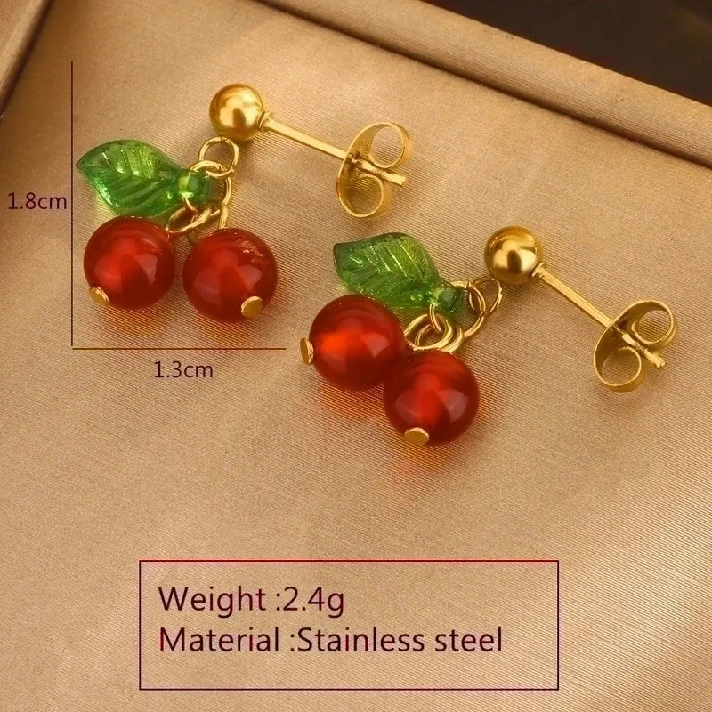 1 Pair Cute Sweet Fruit Plating 304 Stainless Steel 18K Gold Plated Drop Earrings