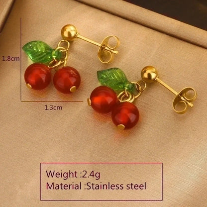 1 Pair Cute Sweet Fruit Plating 304 Stainless Steel 18K Gold Plated Drop Earrings
