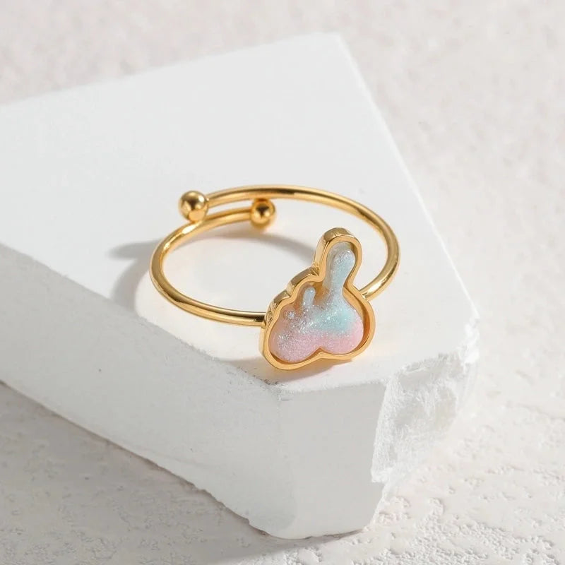 Cute Butterfly 304 Stainless Steel 18K Gold Plated Open Rings