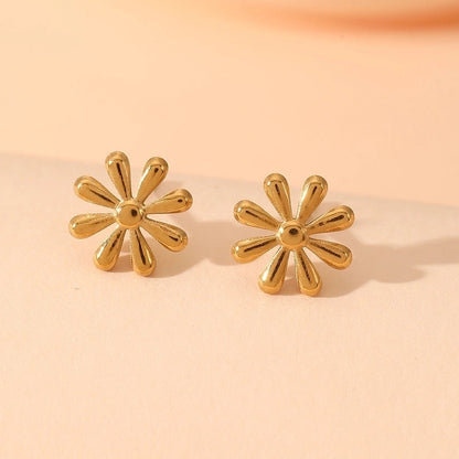 Sweet Minimalist Flower Titanium Steel 18K Gold Plated Bracelets Necklace Jewelry Set