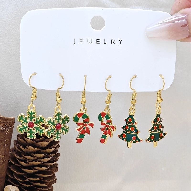 1 Set Cute Santa Claus Snowman Elk Enamel Inlay Alloy Rhinestones Drop Earrings