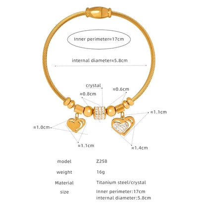 Casual Minimalist Star Heart Shape Butterfly Titanium Steel 18K Gold Plated Rhinestones Bangle In Bulk