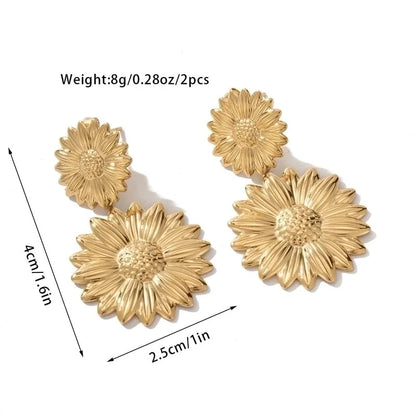 1 Pair Retro Geometric Flower Butterfly Plating Inlay Titanium Steel Tiger Eye 18K Gold Plated Ear Studs