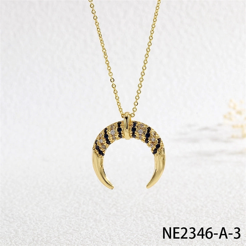 Copper Cable Chain Inlay Moon Zircon Pendant Necklace