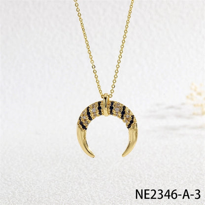 Copper Cable Chain Inlay Moon Zircon Pendant Necklace