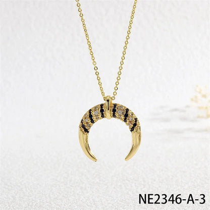 Copper Cable Chain Inlay Moon Zircon Pendant Necklace