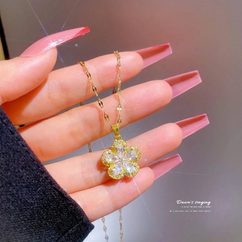 Fashion Geometric Titanium Steel Copper Plating Artificial Diamond Necklace