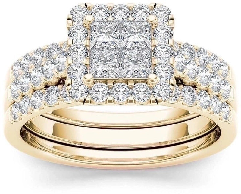 Fashion Flower Alloy Plating Artificial Gemstones Women\'S Ring Sets