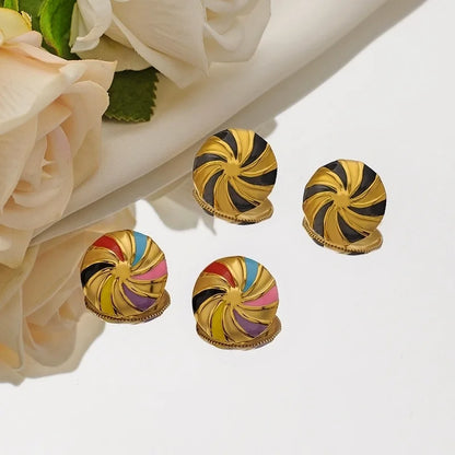 1 Pair Christmas Casual Minimalist Round Spiral Stripe Enamel Plating 304 Stainless Steel 18K Gold Plated Ear Studs