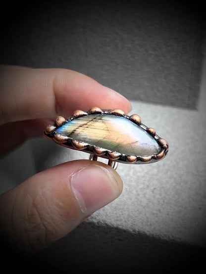 Vintage Style Baroque Style Asymmetrical Irregular Labradorite Asymmetrical Irregular Handmade Women's Open Rings