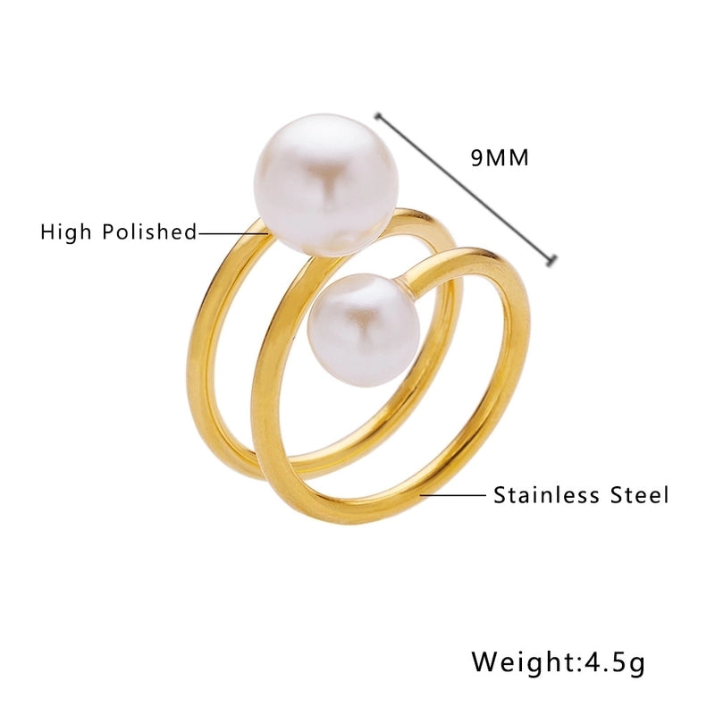 IG Style Minimalist Geometric Titanium Steel Pearl Zircon Inlay Rings