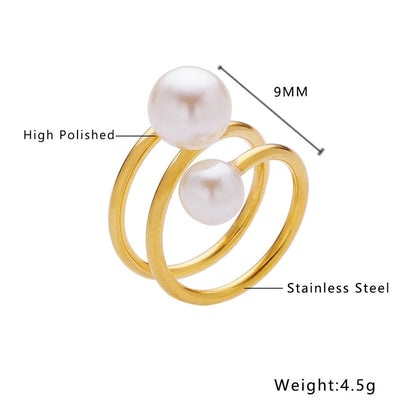 IG Style Minimalist Geometric Titanium Steel Pearl Zircon Inlay Rings