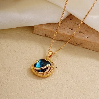 IG Style Minimalist Universe Starry Sky 304 Stainless Steel Copper Plating Inlay Gold Plated Zircon Charms Necklace