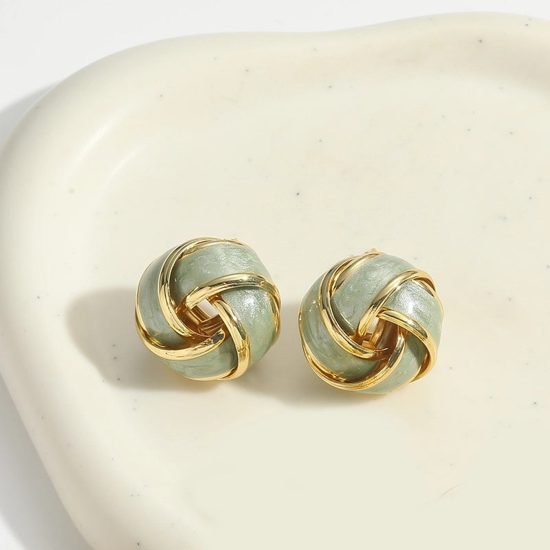 1 Pair Elegant Round Copper 14K Gold Plated Ear Studs