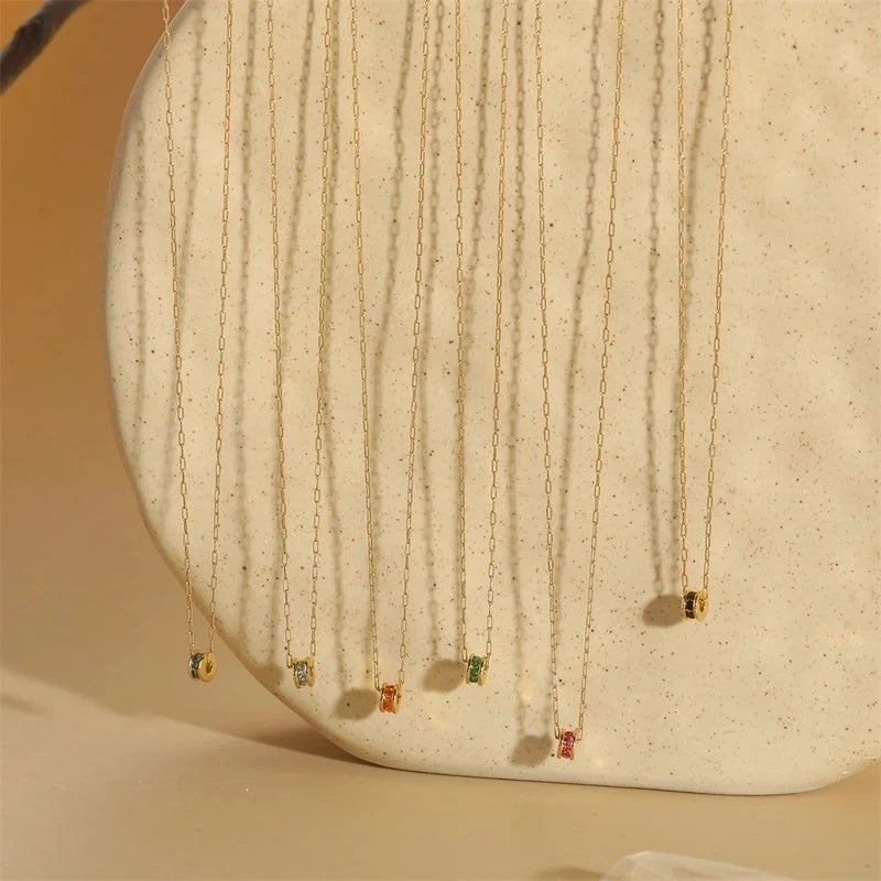 Minimalist Classic Style Commute Geometric Copper Inlay 14K Gold Plated Zircon Pendant Necklace