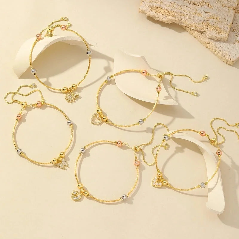 Casual Elegant Commute Moon Heart Shape Butterfly Copper Imitation Pearl Zircon 18K Gold Plated Inlay Bracelets