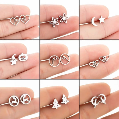 Minimalist Christmas Tree Heart Shape Elk Stainless Steel Plating Hollow Out Ear Studs 1 Pair