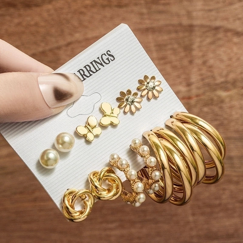 1 Set Minimalist Circle Heart Shape Butterfly Metal Plating Inlay Pearl Women\'s Earrings