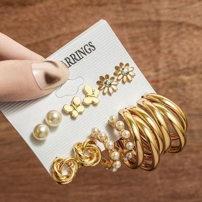 1 Set Minimalist Circle Heart Shape Butterfly Metal Plating Inlay Pearl Women\'s Earrings