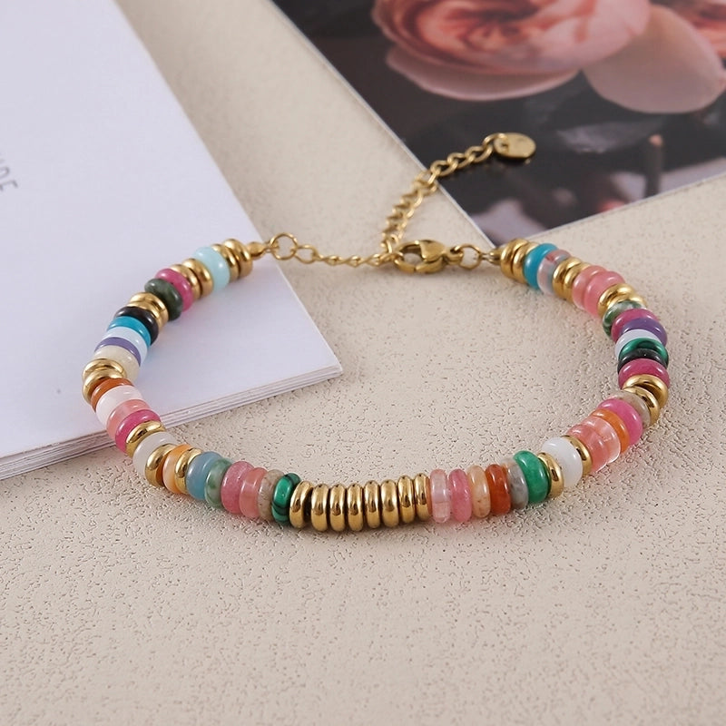 Retro Ethnic Style Geometric Stainless Steel Natural Stone 18K Gold Plated Bracelets In Bulk