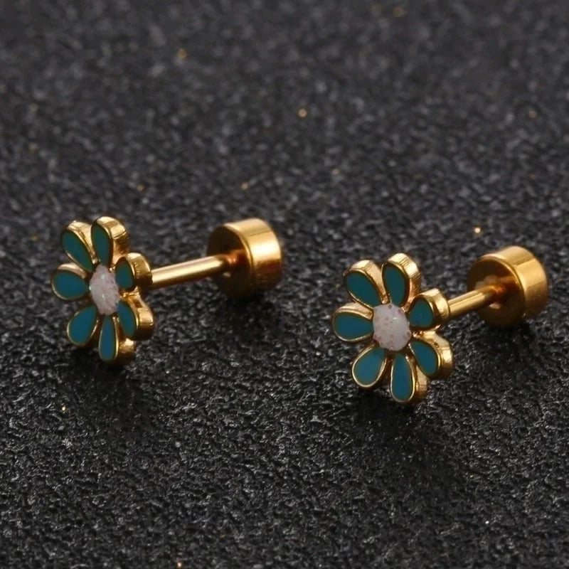 Minimalist Flower 304 Stainless Steel No Inlaid Earrings Ear Studs
