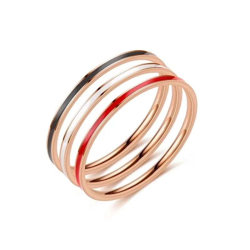 Fashion Stripe Titanium Steel 18K Gold Plated Enamel Rings