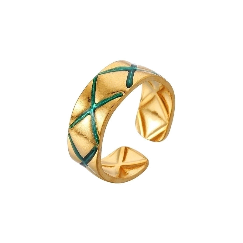 Minimalist Love Heart Shape Eye 304 Stainless Steel Rhinestones 18K Gold Plated Enamel Plating Inlay Open Rings