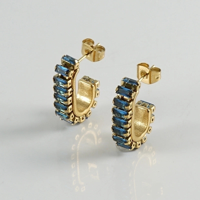 1 Pair Fashion U Shape Plating Inlay 304 Stainless Steel Rhinestones 18K Gold Plated Stainless Steel Earrings